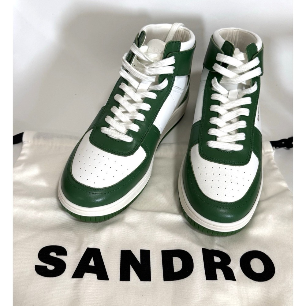 SANDRO Sneakers Mens Size 41 Green White Leather High-top Trainers